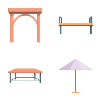 Outdoor furniture icons set cartoon . Various kind of modern furniture vector