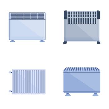 Heater icons set cartoon . Equipment for providing heat at home vector
