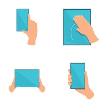 Sensitive screen icons set cartoon . Hand gesture on touch digital device vector