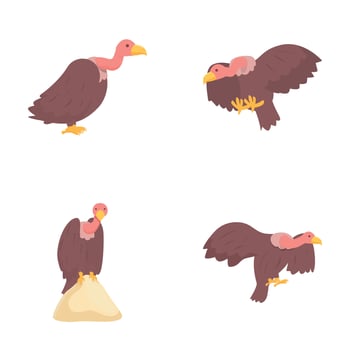 Condor icons set cartoon . Big bird of prey vector