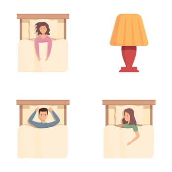 Sleeplessness icons set cartoon . Annoyed people suffering from insomnia vector