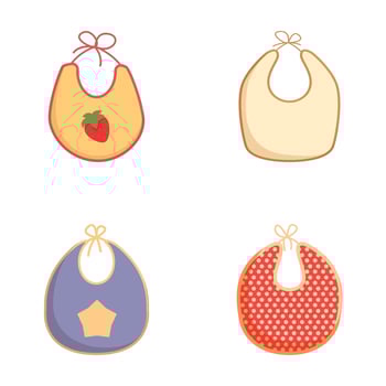 Set of cartoon baby bibs in various colors and patterns vector