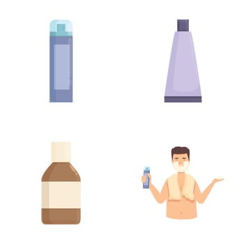 Set of cosmetic bottles and happy man applying product vector