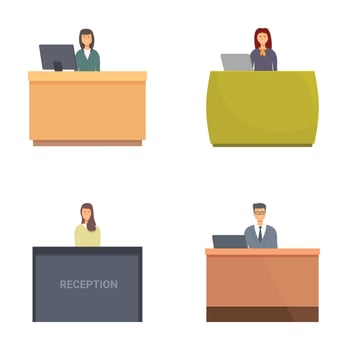 Reception desk collection with attendants vector