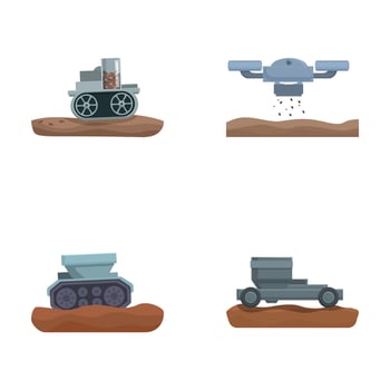 Set of cartoon agricultural machinery illustrations vector