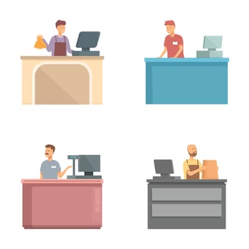 Set of illustrations of cashiers at workstations vector