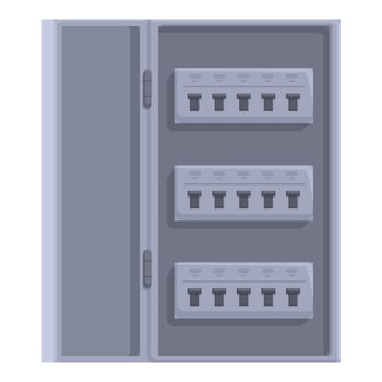 Electrical switchboard with circuit breakers controlling power supply in industrial building vector
