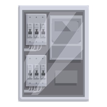 Gray metal electrical panel with fuses and switches for managing power supply vector