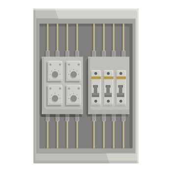 Gray electrical panel is supplying electricity with organized wires vector