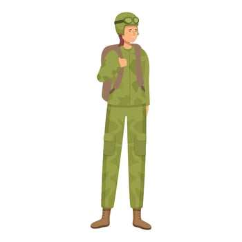 Confident female soldier wearing camouflage uniform standing with backpack vector