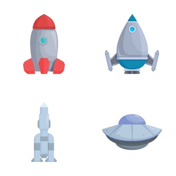 set of cartoon spacecraft and ufo vector