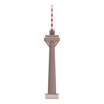 Tall television tower standing on concrete foundation, telecommunication and broadcasting equipment vector