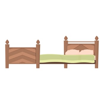 Wooden double bed with orthopedic mattress on a white background, bed linen made of ecological materials vector