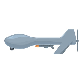 Military drone aircraft flying with a missile attached to its body vector