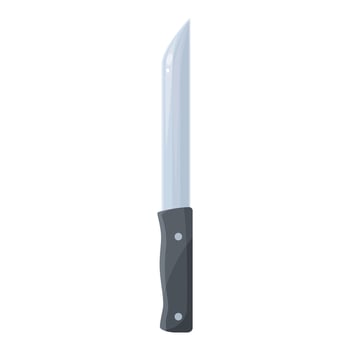Large sharp kitchen knife pointing upwards with black handle vector