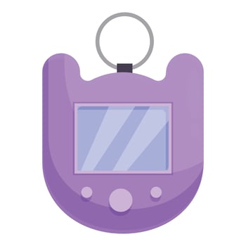 Purple tamagotchi toy keychain with blank screen for entertainment vector