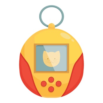 Yellow and red virtual pet toy with a cat on the screen hanging on a ring vector