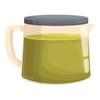 Glass teapot containing green tea with metal lid vector