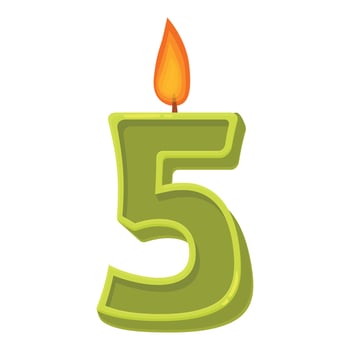Green number five candle burning with a flame for birthday cake decoration vector