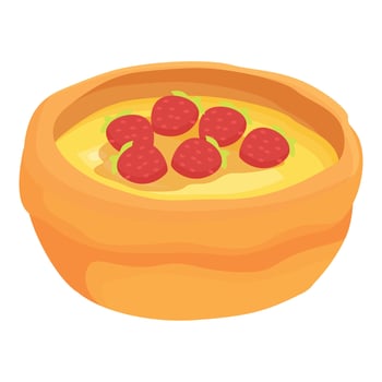 Delicious custard dessert with strawberries served in ceramic bowl vector