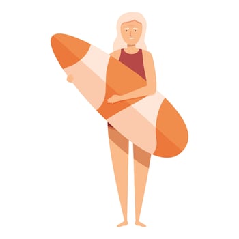 Senior woman holding surfboard, enjoying active lifestyle and watersport vector