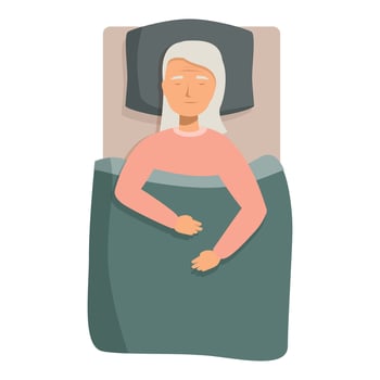 Elderly woman sleeping peacefully in bed, enjoying a restful night vector