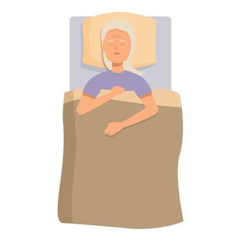 Senior woman sleeping peacefully in bed with blanket vector
