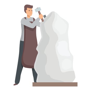 Sculptor working with hammer and chisel creating modern sculpture vector