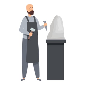 Sculptor chiseling stone block creating sculpture with mallet and chisel vector