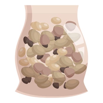 Transparent bag filled with freshly harvested mushrooms ready for cooking vector
