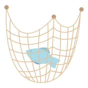 Blue fish is trapped in a fishing net vector