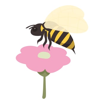 Honey bee flying and pollinating a pink flower illustration vector