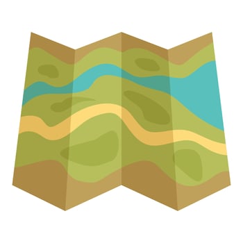 Folded paper map showing hiking trails and river vector