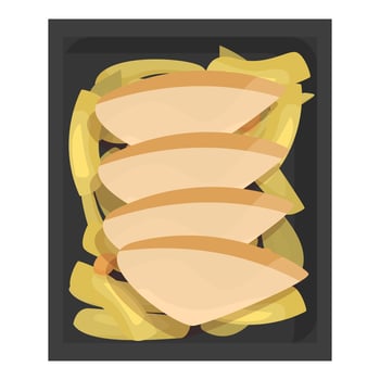 Sliced chicken breast and potatoes in tray being delivered for lunch vector