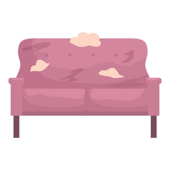 Pink sofa showing signs of wear and tear isolated on white background vector