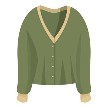 Green cardigan with buttons and v neck for cold weather vector