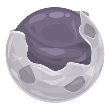 Grey planet with craters and purple atmosphere rotating in space vector