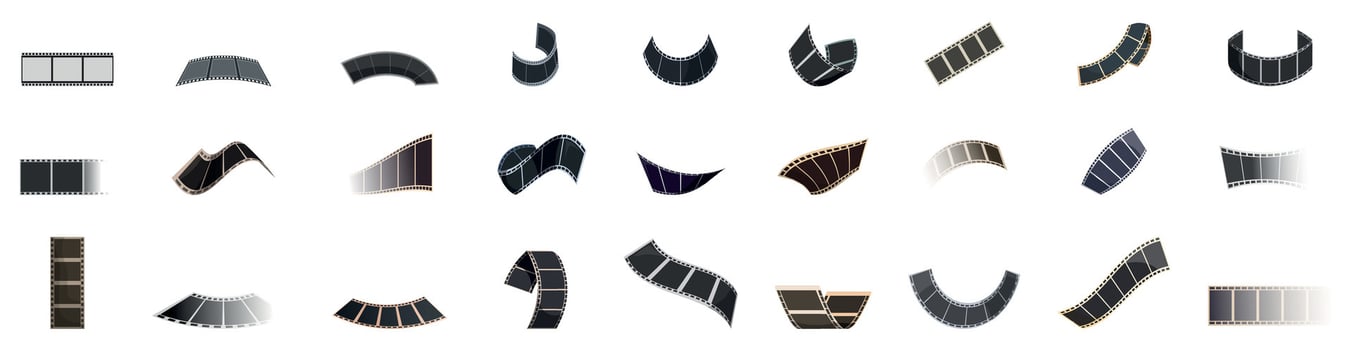 old frame cinematic icons set. Set of film strip icons showing different shapes and styles vector