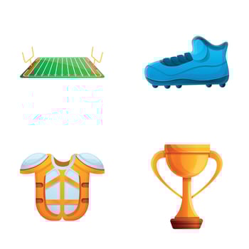 Rugby icons set cartoon . Sportswear and accessory vector