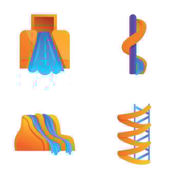 Aquapark icons set cartoon . Various water attraction vector