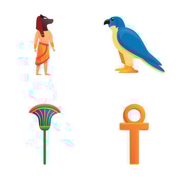 Ancient civilization icons set cartoon . Egyptian culture symbol vector