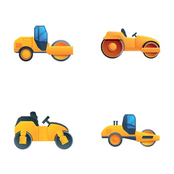 Road repair icons set cartoon . Heavy construction vehicle vector