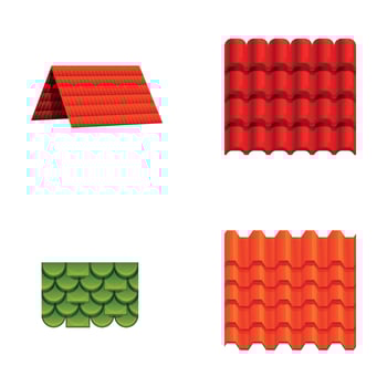 Tile roof icons set cartoon . Various type of roof vector