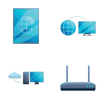 Wireless wifi icons set cartoon . Router and and other technical device vector