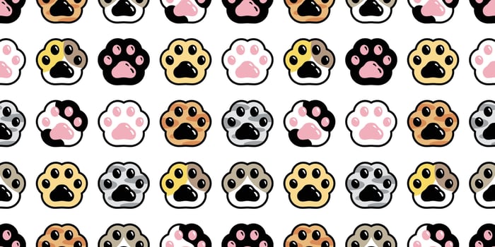 cat paw seamless pattern dog footprint calico kitten pet puppy breed cartoon doodle repeat wallpaper tile background illustration design isolated vector
