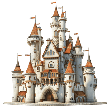 Intricately Designed Castle with Multiple Towers and Moat AI-Generative png