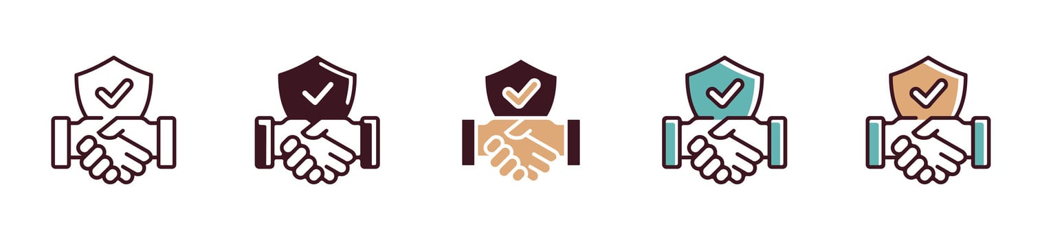 handshake with checked shield icon illustration contract deal agreement for policy protection for business web or app template design vector