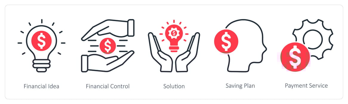 A set of 5 Banking icons as financial idea, financial control, solution vector