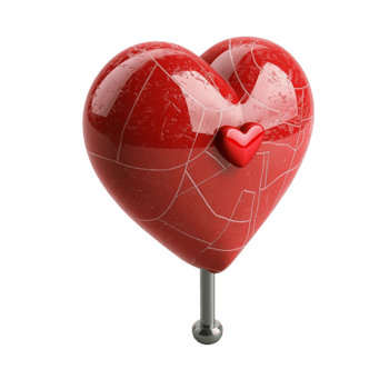 a red heart shaped object with a metal pole png