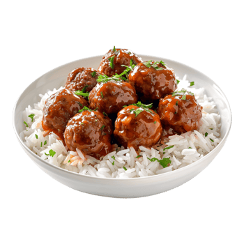 Meat Balls with White Rice in a Bowl on Transparent Background png